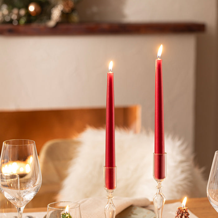 Gilded Candlestick Candle Set of 2 Red