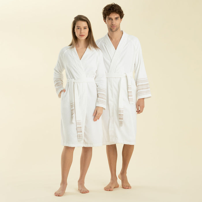 Derin Bamboo Unisex Bathrobe Beyaz-Beige