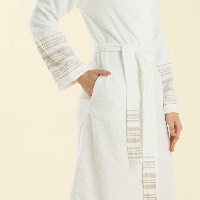 Derin Bamboo Unisex Bathrobe Beyaz-Beige