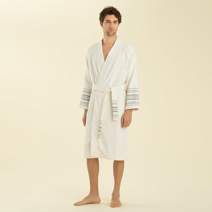 Derin Bamboo Unisex Bathrobe ECRU/MARINE BLUE