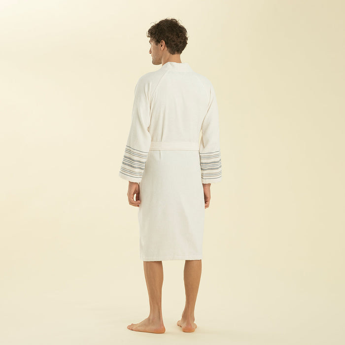 Derin Bamboo Unisex Bathrobe ECRU/MARINE BLUE