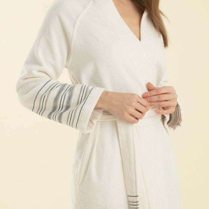 Derin Bamboo Unisex Bathrobe ECRU/MARINE BLUE