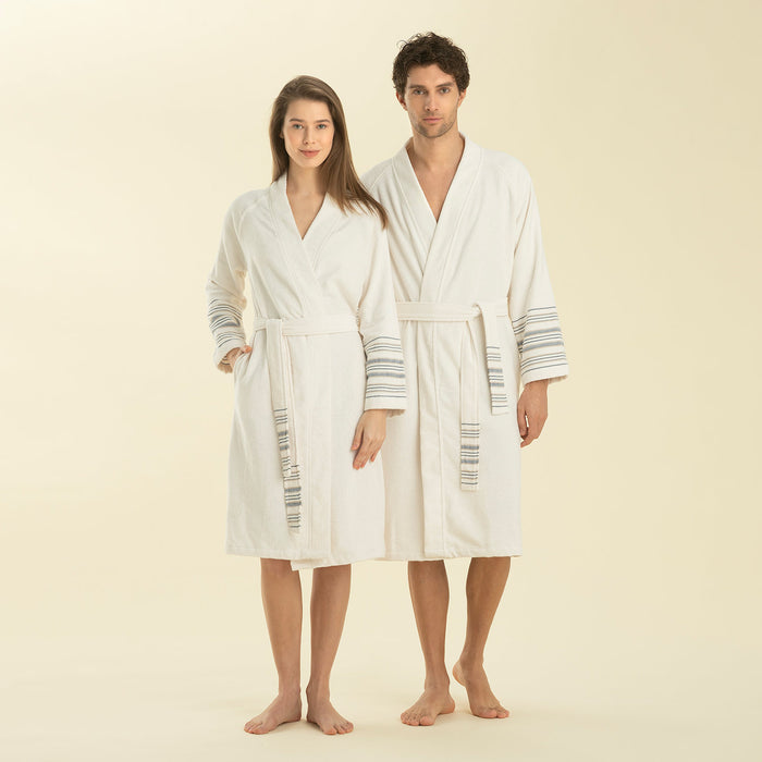 Derin Bamboo Unisex Bathrobe ECRU/MARINE BLUE