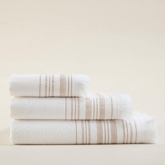 Derin Hand Towel 30x50 cm Beyaz-Beige