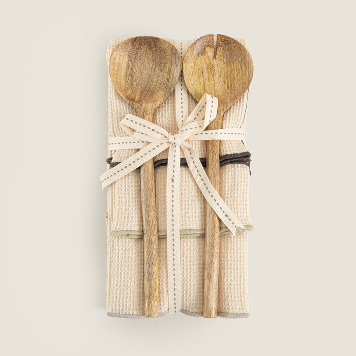 FAVOR 3-Piece Kitchen Towel and Spoon Set Natural
