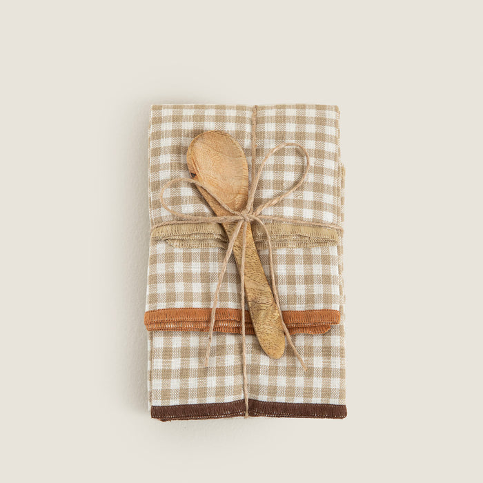 Carol 3-Pıece Napkın And Spoon Set Ecru-Beige