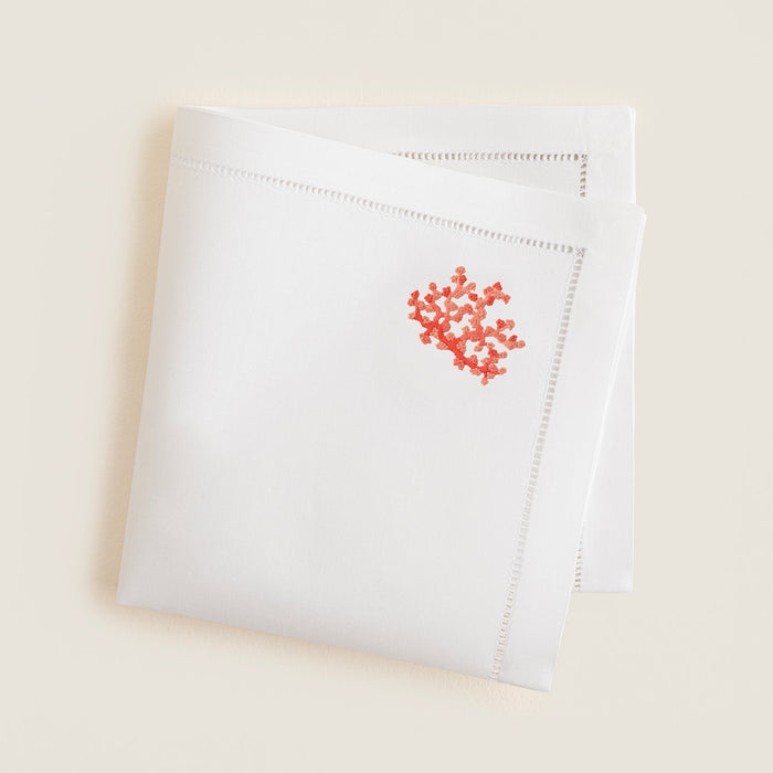 Coral Emroıdered Napkın 40x40 Cm White