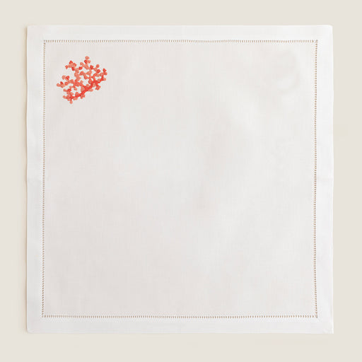 Coral Emroıdered Napkın 40x40 Cm White