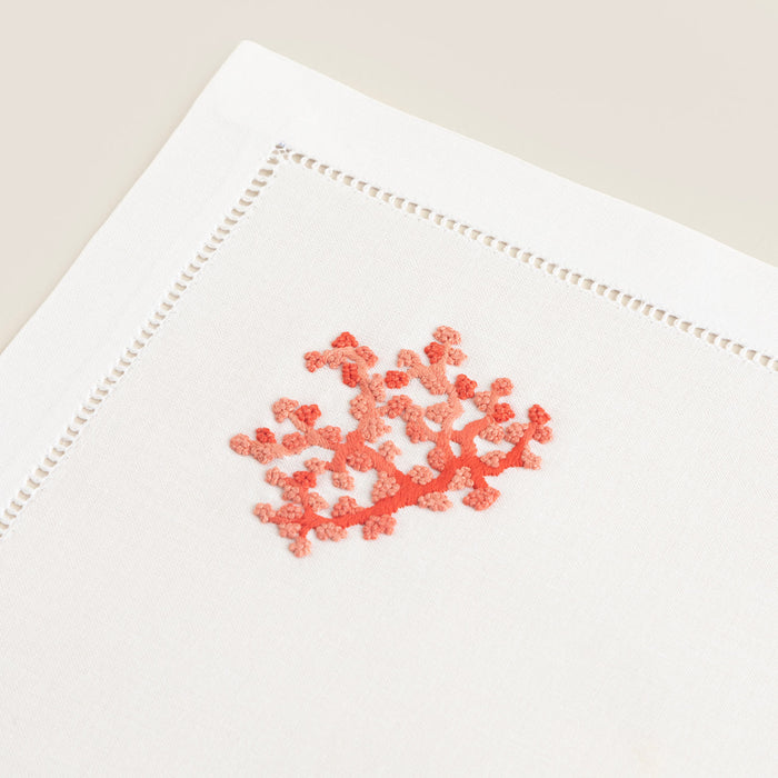 Coral Emroıdered Napkın 40x40 Cm White