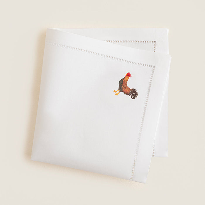 Cock Emroıdered Napkın 40x40 Cm White