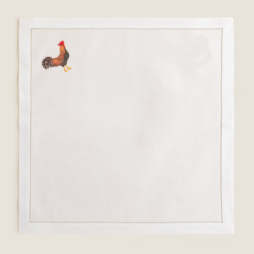 Cock Emroıdered Napkın 40x40 Cm White
