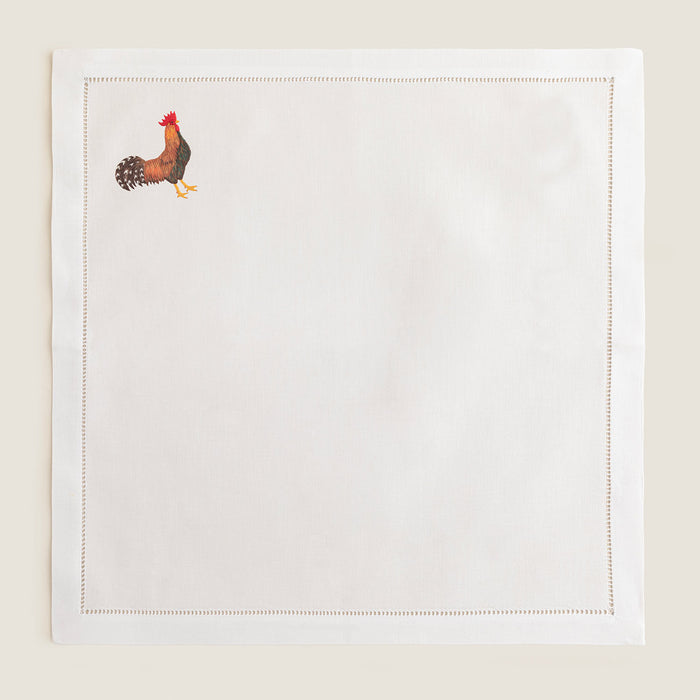 Cock Emroıdered Napkın 40x40 Cm White
