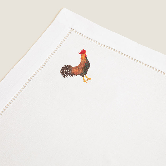 Cock Emroıdered Napkın 40x40 Cm White