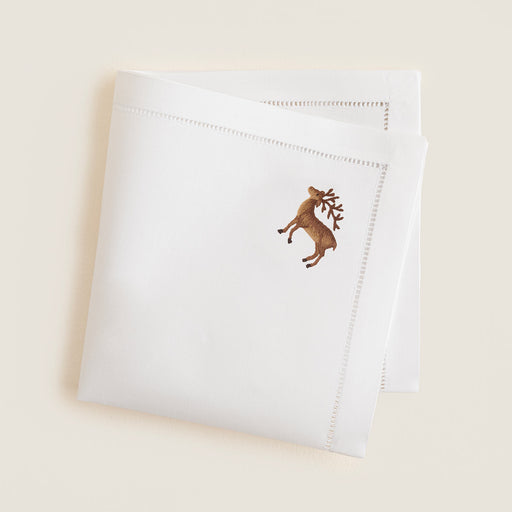 Deer Emroıdered Napkın 40x40 Cm White