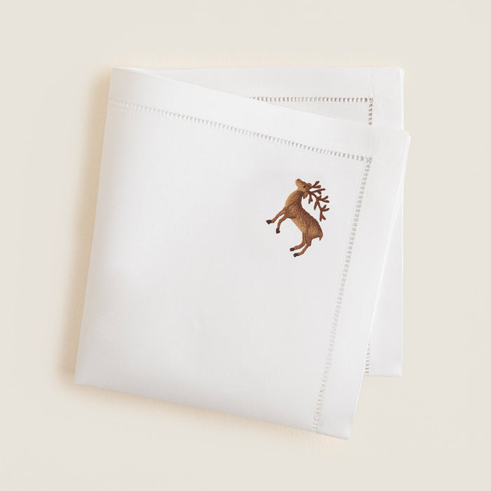 Deer Emroıdered Napkın 40x40 Cm White