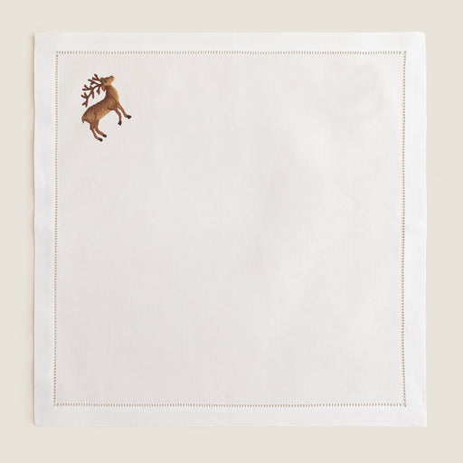 Deer Emroıdered Napkın 40x40 Cm White