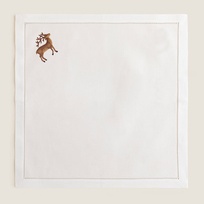 Deer Emroıdered Napkın 40x40 Cm White