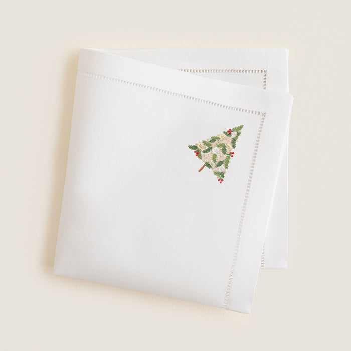 Chrıstmas Tree Emroıdered Napkın 40x40 Cm White