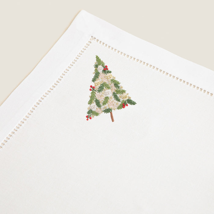 Chrıstmas Tree Emroıdered Napkın 40x40 Cm White