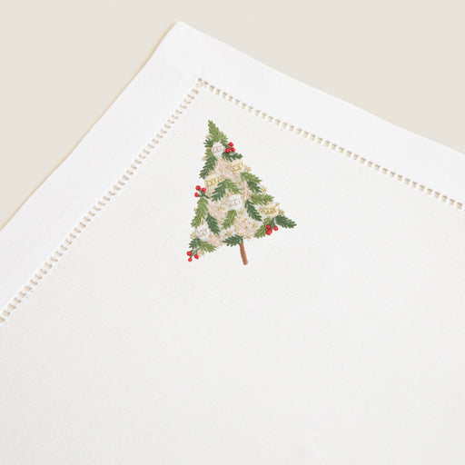 Chrıstmas Tree Emroıdered Napkın 40x40 Cm White