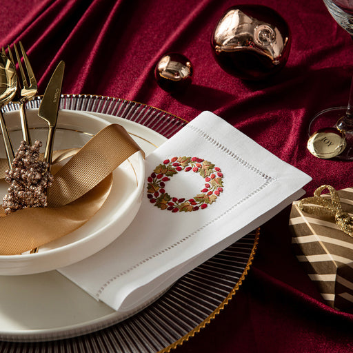 Holly Emroıdered Napkın 40x40 Cm White