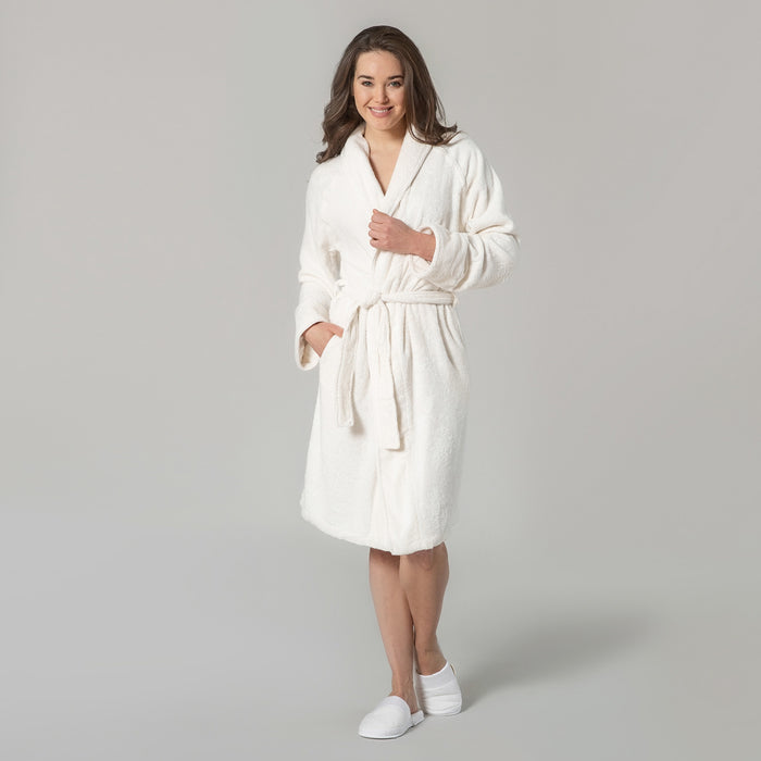 Solid Bamboo Cotton Unisex Bathrobe Ecru