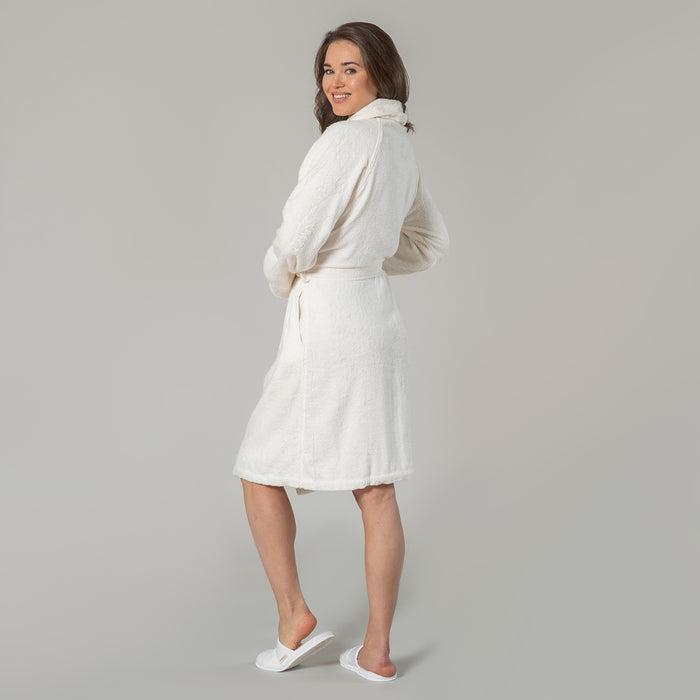 Solid Bamboo Cotton Unisex Bathrobe Ecru